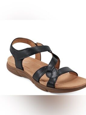 Easy Spirit Women 7.5M Black Leather Strappy Comfort Mavey Casual Sandals